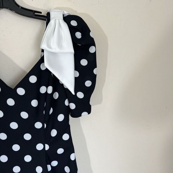 VTG Late Edition Pin Up Polka Dot Dress Black White Rockabilly Sweetheart Puff - Picture 2 of 8